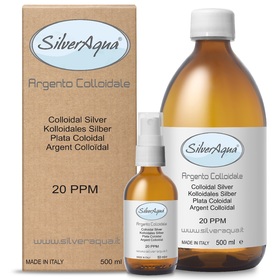 Argento Colloidale SilverAqua 20 PPM 500 ml. L'UNICO con frequenza a 432 HZ **OMAGGIO flacone da 50 ml con spray ** (MADE IN ITALY)  SPEDIZIONE GRATUITA
